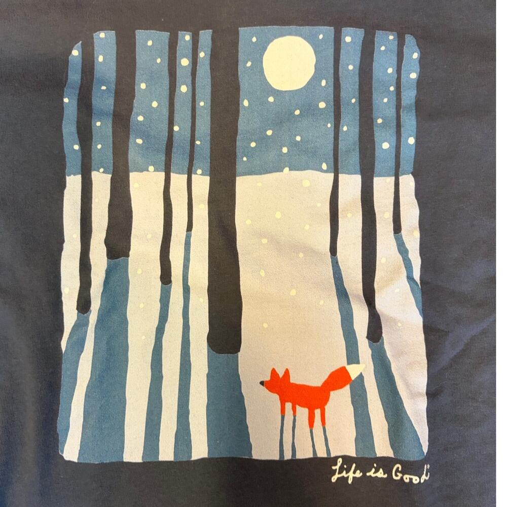 Life is Good Kids XL Crusher Fox Moon Long Sleeve Tee Navy Cotton